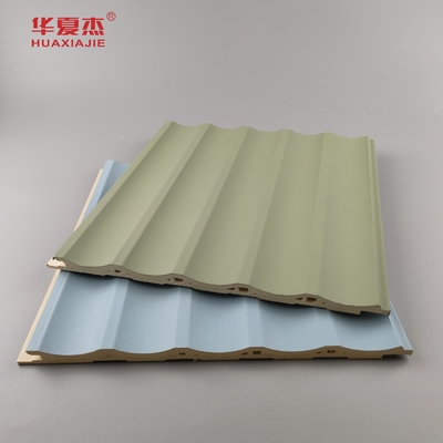 แผนผนัง Wpc แผนผนัง Pvc แผนผิวสีเขียว สีฟ้า การตกแต่งอาคาร